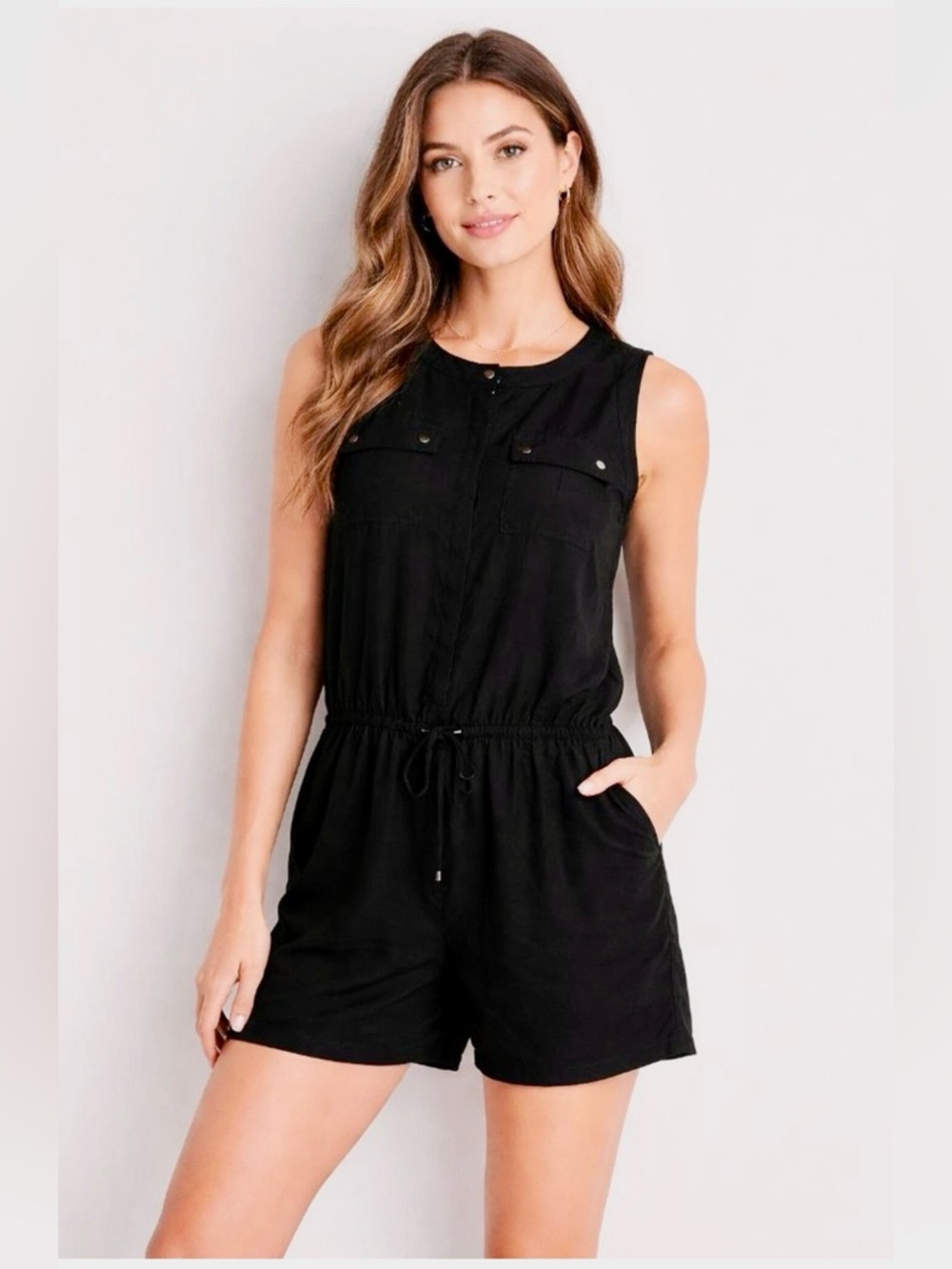 Banana Republic Black Sleeveless Drawstring Romper, Size 12